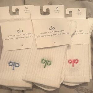 ALO Yoga Half-Crew Socks - White with Blue, Green, Pink Accents